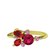 Binx Yüzük - Rodolit garnet, garnet ve pembe kuvars 8 ayar altın yüzük #48la35