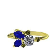 Binx Yüzük - Swarovski, lab safir ve peridot 8 ayar altın yüzük #4b79l3