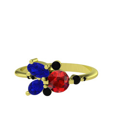 Binx Yüzük - Garnet, lab safir ve siyah zirkon 14 ayar altın yüzük #4q04sd