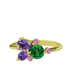 Yeşil kuvars, ametist ve pembe kuvars 18 ayar altın yüzük