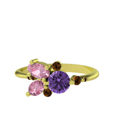 Binx Yüzük - Ametist, pembe kuvars ve dumanlı kuvars 14 ayar altın yüzük #522w68