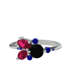 Binx Yüzük - Siyah zirkon, rodolit garnet ve lab safir 14 ayar beyaz altın yüzük #52jek5