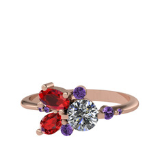 Binx Yüzük - Pırlanta, garnet ve ametist 18 ayar rose altın yüzük (0.5 karat) #5d5dld