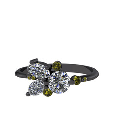 Binx Yüzük - Pırlanta, beyaz zirkon ve peridot 925 ayar siyah rodyum kaplama gümüş yüzük (0.5 karat) #5lzlxv