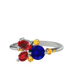 Lab safir, garnet ve sitrin 925 ayar gümüş yüzük
