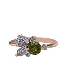 Binx Yüzük - Peridot, beyaz zirkon ve swarovski 8 ayar rose altın yüzük #5xf2s1