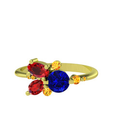 Binx Yüzük - Lab safir, garnet ve sitrin 14 ayar altın yüzük #620lgx