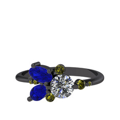 Binx Yüzük - Pırlanta, lab safir ve peridot 925 ayar siyah rodyum kaplama gümüş yüzük (0.5 karat) #6g74bw