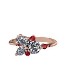 Binx Yüzük - Pırlanta, beyaz zirkon ve garnet 14 ayar rose altın yüzük (0.5 karat) #6mgiw
