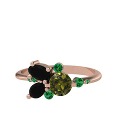Binx Yüzük - Peridot, siyah zirkon ve yeşil kuvars 8 ayar rose altın yüzük #7136o5