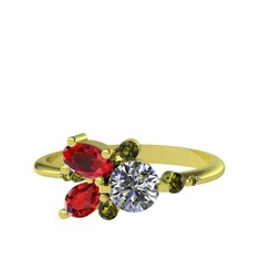 Binx Yüzük - Pırlanta, garnet ve peridot 14 ayar altın yüzük (0.5 karat) #7gaj6b
