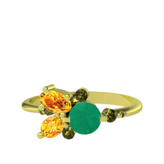 Binx Yüzük - Kök zümrüt, sitrin ve peridot 14 ayar altın yüzük #7qjo2e