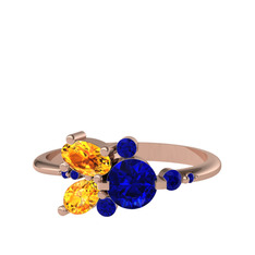 Lab safir ve sitrin 8 ayar rose altın yüzük