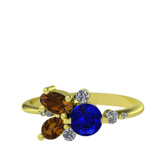 Binx Yüzük - Lab safir, dumanlı kuvars ve swarovski 8 ayar altın yüzük #7w9cb5