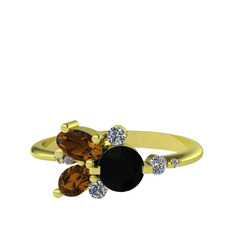Binx Yüzük - Siyah zirkon, dumanlı kuvars ve swarovski 8 ayar altın yüzük #896yz0