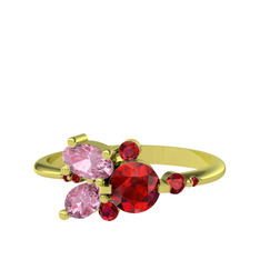 Binx Yüzük - Garnet ve pembe kuvars 14 ayar altın yüzük #8bahu1