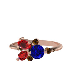Binx Yüzük - Lab safir, garnet ve dumanlı kuvars 8 ayar rose altın yüzük #8gdqdh