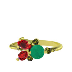 Binx Yüzük - Kök zümrüt, garnet ve peridot 14 ayar altın yüzük #8kqjvb