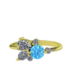 Binx Yüzük - Akuamarin, beyaz zirkon ve swarovski 925 ayar altın kaplama gümüş yüzük #8lzvq3