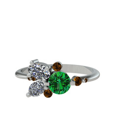 Binx Yüzük - Yeşil kuvars, swarovski ve dumanlı kuvars 925 ayar gümüş yüzük #8o2mki