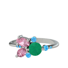 Binx Yüzük - Kök zümrüt, pembe kuvars ve akuamarin 925 ayar gümüş yüzük #8s8dph