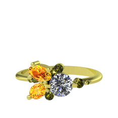 Binx Yüzük - Pırlanta, sitrin ve peridot 14 ayar altın yüzük (0.5 karat) #8u0e8i