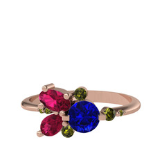 Binx Yüzük - Lab safir, rodolit garnet ve peridot 925 ayar rose altın kaplama gümüş yüzük #8vttz4
