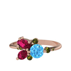 Binx Yüzük - Akuamarin, rodolit garnet ve peridot 8 ayar rose altın yüzük #906ol9