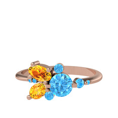 Binx Yüzük - Akuamarin ve sitrin 925 ayar rose altın kaplama gümüş yüzük #91bpdc