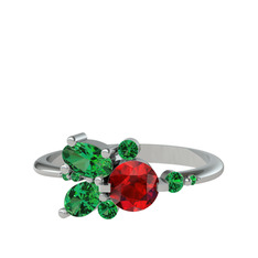 Garnet ve yeşil kuvars 8 ayar beyaz altın yüzük