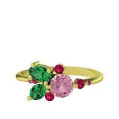 Binx Yüzük - Pembe kuvars, yeşil kuvars ve rodolit garnet 8 ayar altın yüzük #97gjpg