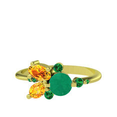 Binx Yüzük - Kök zümrüt, sitrin ve yeşil kuvars 8 ayar altın yüzük #9coxun