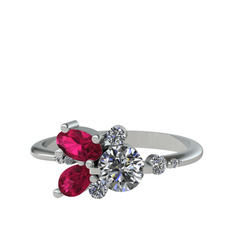 Swarovski, rodolit garnet ve beyaz zirkon 8 ayar beyaz altın yüzük