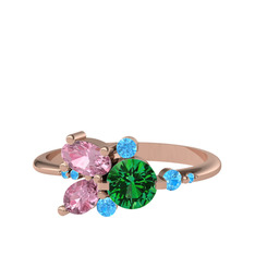 Yeşil kuvars, pembe kuvars ve akuamarin 18 ayar rose altın yüzük