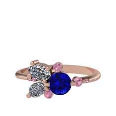Binx Yüzük - Lab safir, swarovski ve pembe kuvars 925 ayar rose altın kaplama gümüş yüzük #9yzezk