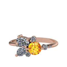 Sitrin, beyaz zirkon ve swarovski 14 ayar rose altın yüzük