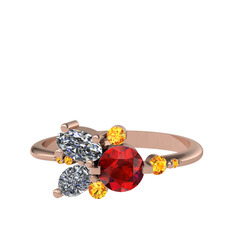 Garnet, swarovski ve sitrin 925 ayar rose altın kaplama gümüş yüzük