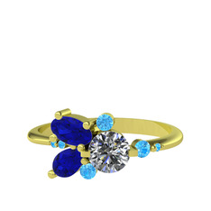 Binx Yüzük - Swarovski, lab safir ve akuamarin 14 ayar altın yüzük #ai6jtv