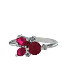 Binx Yüzük - Kök yakut, rodolit garnet ve swarovski 8 ayar beyaz altın yüzük #ajzh8b