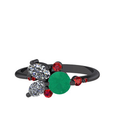 Binx Yüzük - Kök zümrüt, swarovski ve garnet 925 ayar siyah rodyum kaplama gümüş yüzük #ansagm