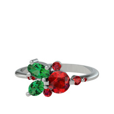 Garnet ve yeşil kuvars 18 ayar beyaz altın yüzük