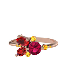 Binx Yüzük - Rodolit garnet, garnet ve sitrin 925 ayar rose altın kaplama gümüş yüzük #b2mwpe