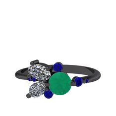 Binx Yüzük - Kök zümrüt, swarovski ve lab safir 925 ayar siyah rodyum kaplama gümüş yüzük #b3pz6k