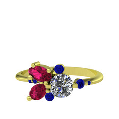 Swarovski, rodolit garnet ve lab safir 8 ayar altın yüzük