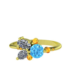 Binx Yüzük - Akuamarin, swarovski ve sitrin 18 ayar altın yüzük #bl15wg