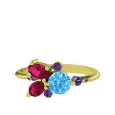 Binx Yüzük - Akuamarin, rodolit garnet ve ametist 8 ayar altın yüzük #bldulu