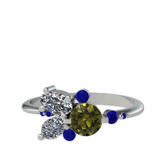Binx Yüzük - Peridot, beyaz zirkon ve lab safir 14 ayar beyaz altın yüzük #bmilio