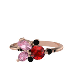 Binx Yüzük - Garnet, pembe kuvars ve siyah zirkon 18 ayar rose altın yüzük #bnvkkt