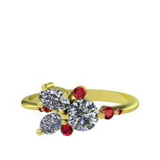 Pırlanta, beyaz zirkon ve garnet 18 ayar altın yüzük (0.5 karat)