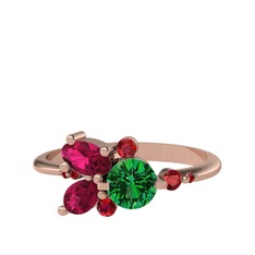 Binx Yüzük - Yeşil kuvars, rodolit garnet ve garnet 14 ayar rose altın yüzük #bsjcgv